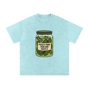 NEW Pickle Your Pain & Hustle Graphic Oversized Acid Wash Tshirt